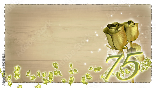 Canvas Print birthday concept with golden roses and star particles - 75th