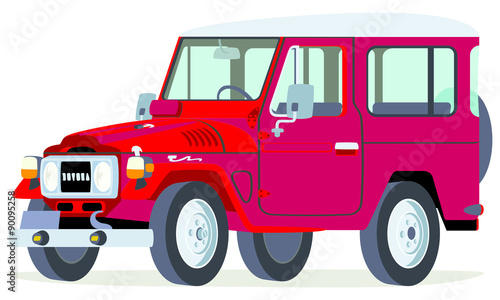 Caricatura Toyota Land Cruiser rojo vista frontal y lateral