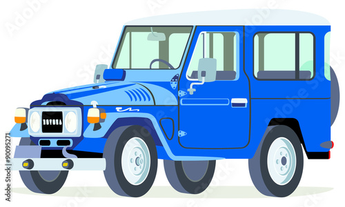 Caricatura Toyota Land Cruiser azul vista frontal y lateral