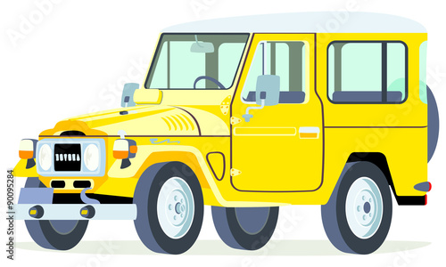 Caricatura Toyota Land Cruiser amarillo vista frontal y lateral
