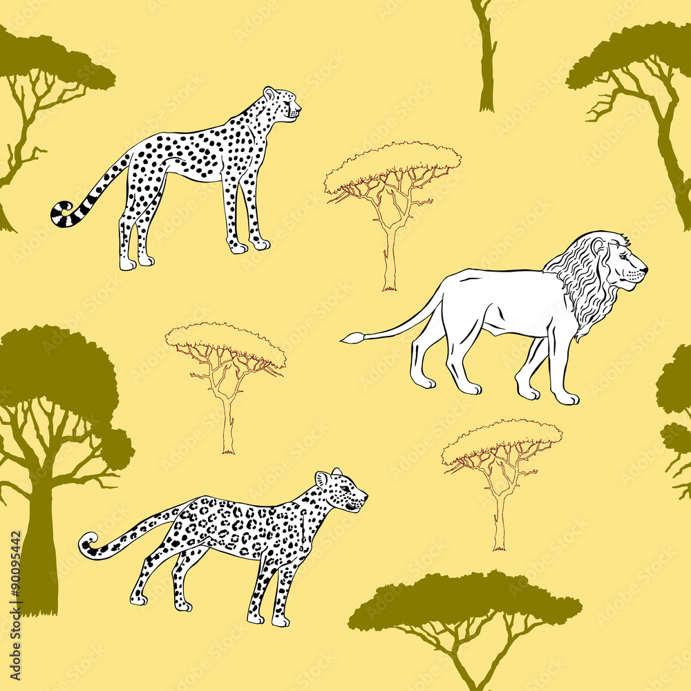Obraz premium Seamless pattern with savanna animals-03