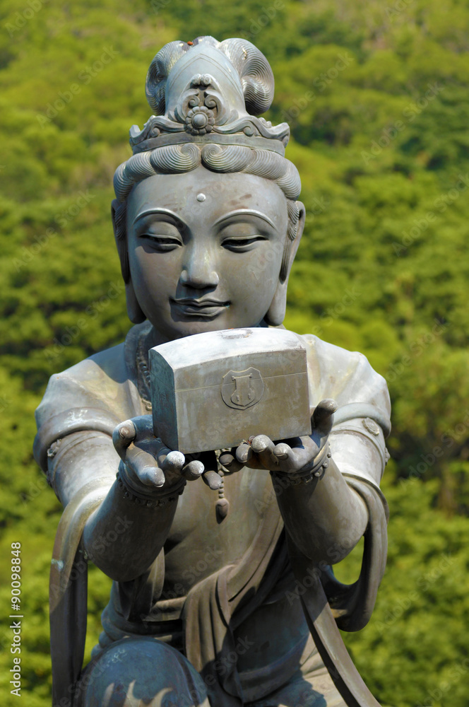 Gift for Buddha given by disciple at famous statue Big Buddha Lantau Island Hong Kong China Gift for Buddha given by disciple at famous statue Big Buddha Lantau Island Hong Kong China