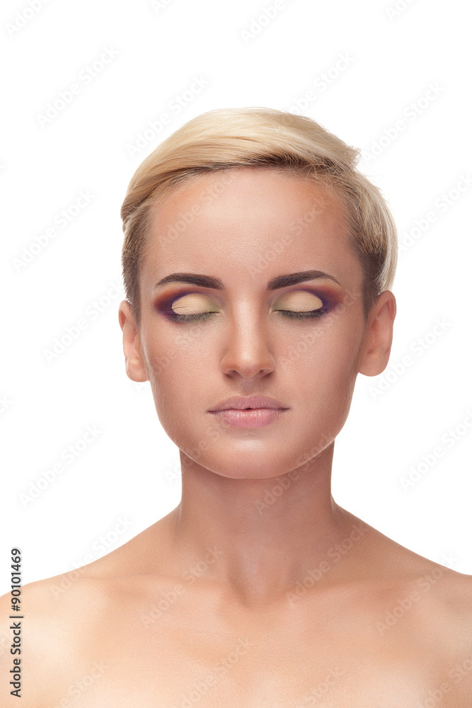 Girl with closed eyes over white background Girl with closed eyes over white background