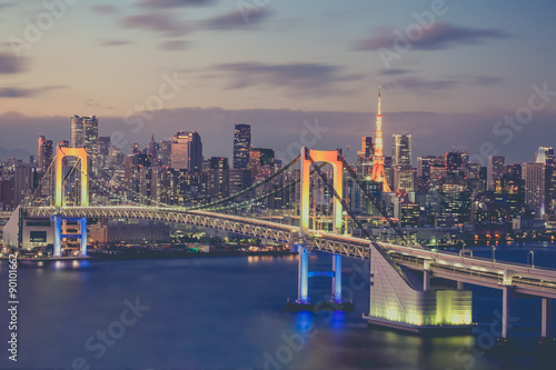 Tokyo bay and Tokyo rainbow bridge in evening © torsakarin