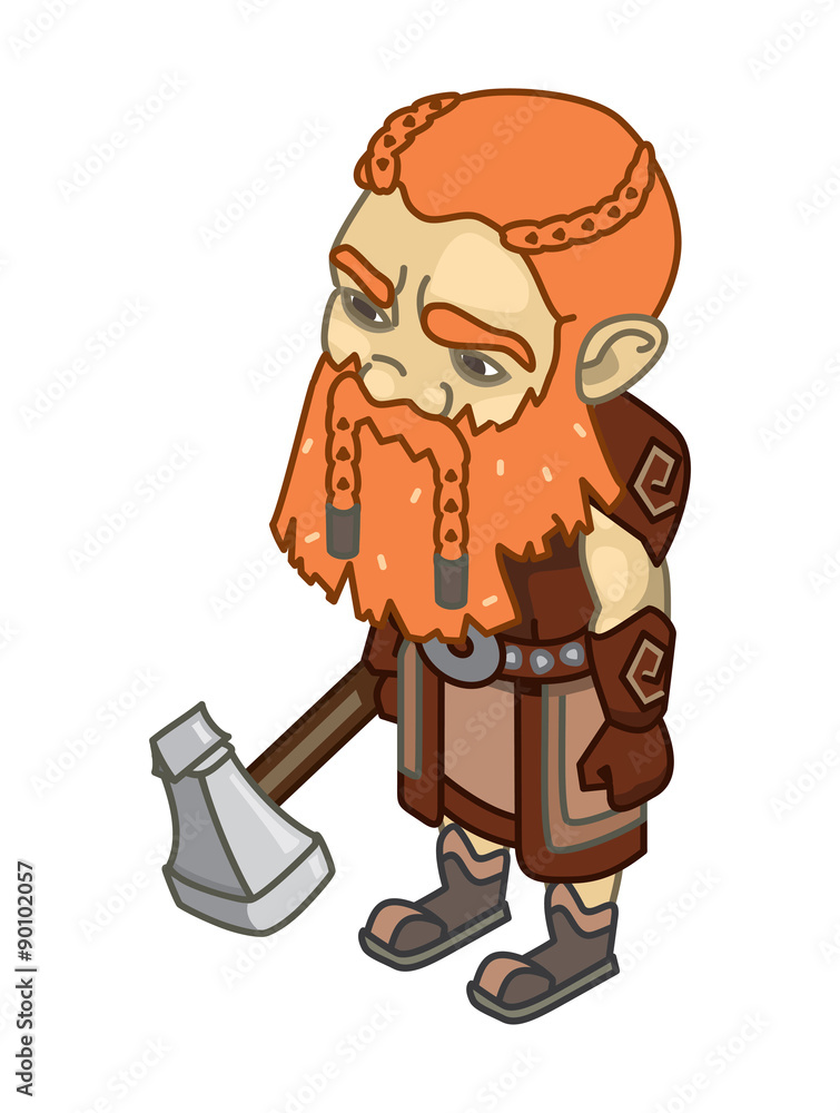 stylized dwarf with an ax on a white background