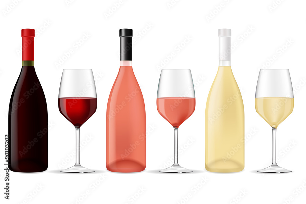 Bottles of wine - red, white and rose Bottles of wine - red, white and rose