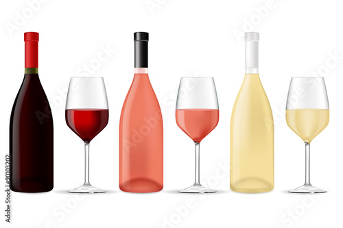 Bottles of wine - red, white and rose