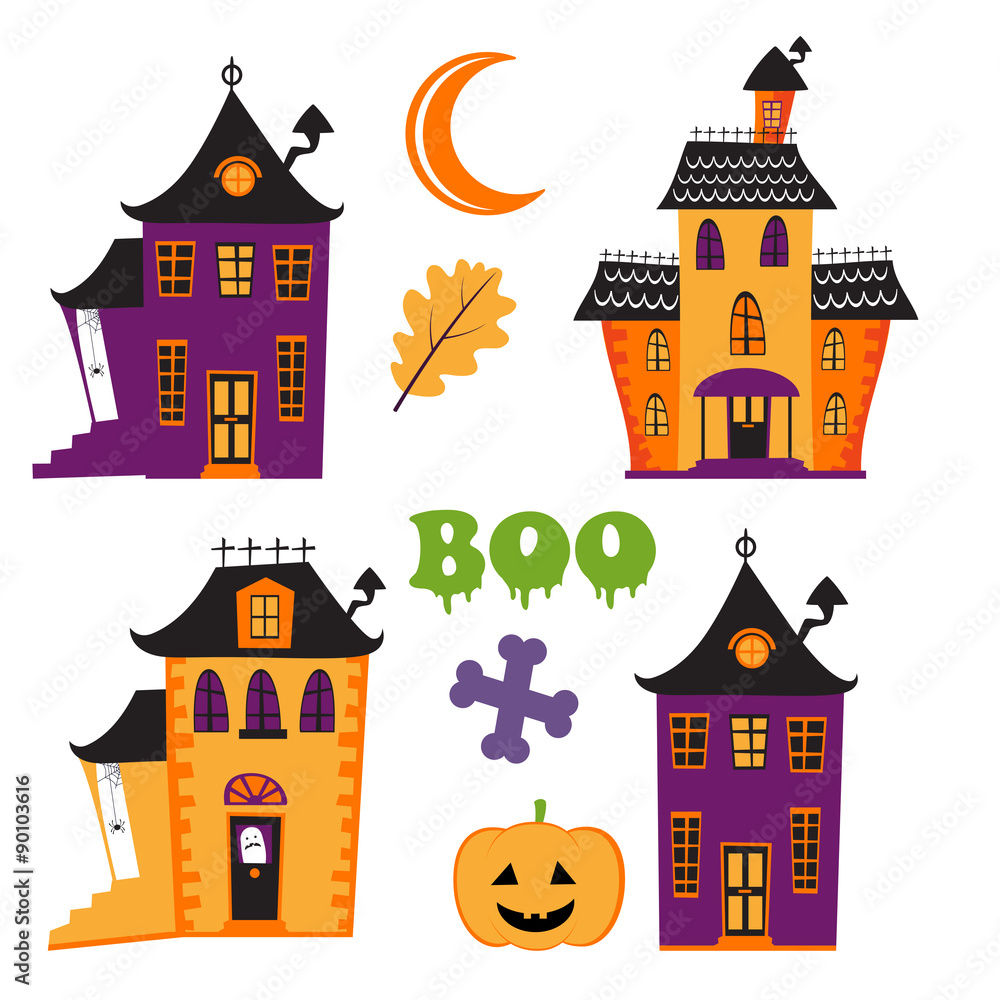 Halloween set with haunted houses