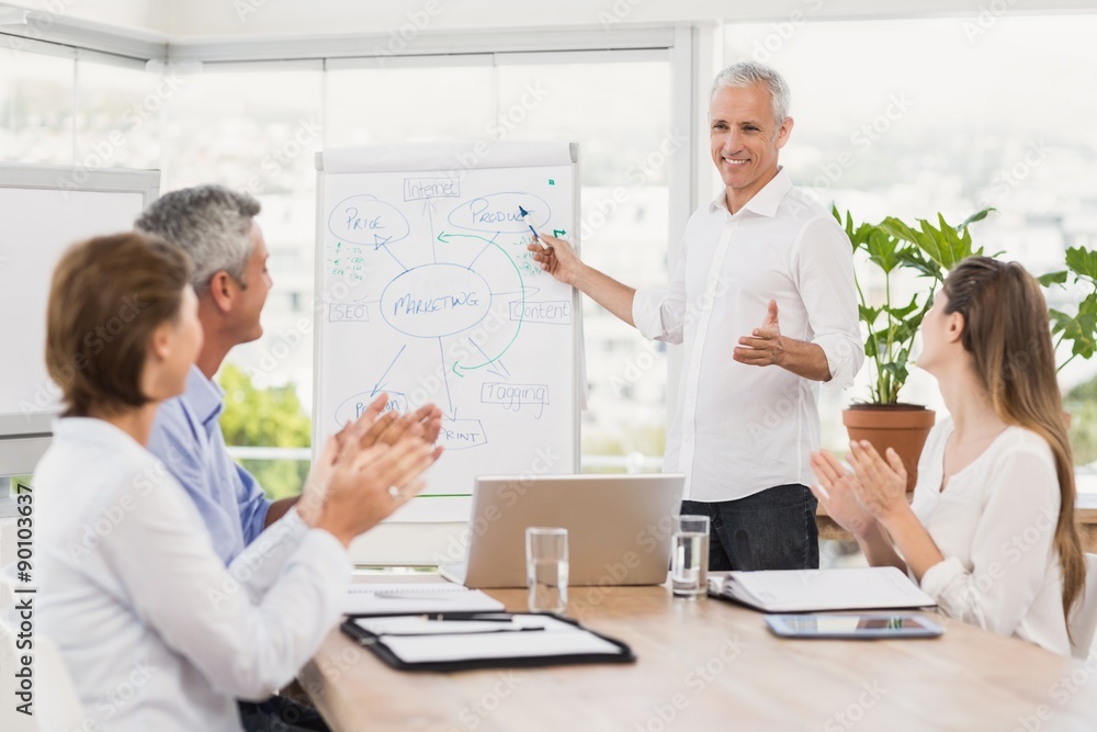 Businessman conducting presentation to colleagues Businessman conducting presentation to colleagues