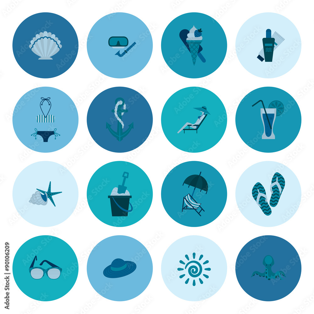 Summer and Beach Simple Flat Icons Summer and Beach Simple Flat Icons