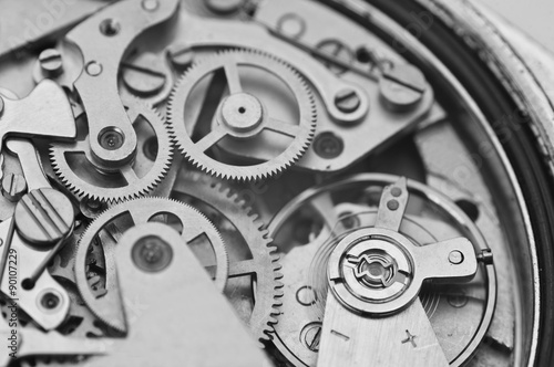 Fotografija Black and white macro photo metal clockwork
