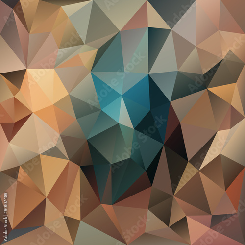 vector polygonal background - triangular design in brown colors - turquoise in the middle