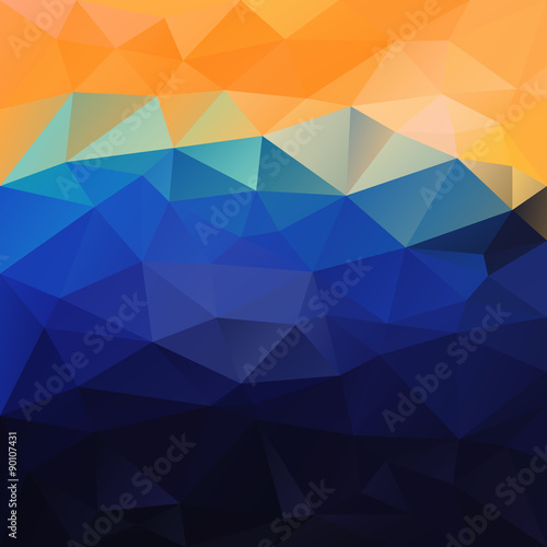 vector polygonal background - triangular design in sea colors - blue, yellow, orange