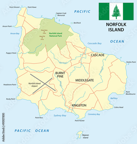 norfolk island map with flag