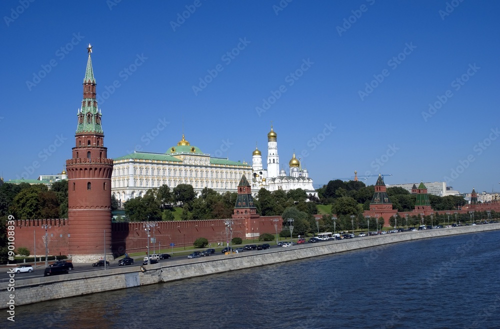 Moscow Kremlin. Blue sky background.