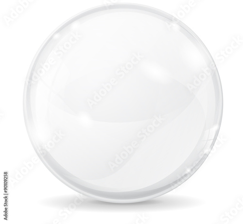 Glass sphere. White transparent glass ball photo