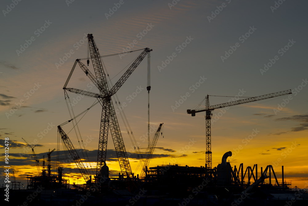 silhouettes of construction site