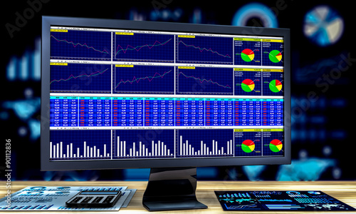 Monitor with business charts