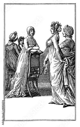 Vintage illustration, women fashion from Gallery of Fashion, London, 1798