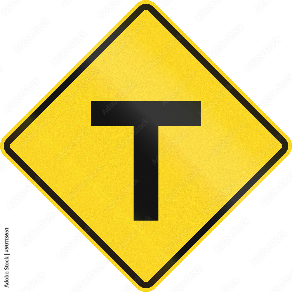 Canadian road warning sign - T-Intersection ahead. This sign is used in Ontario Canadian road warning sign - T-Intersection ahead. This sign is used in Ontario