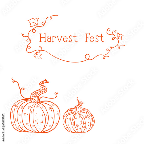 Vector card with sketched pumpkins