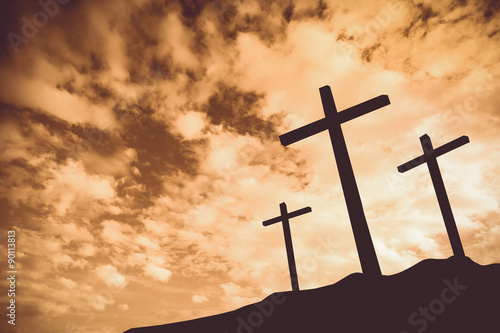 Slika na platnu Vintage tone of Three crosses on a hill