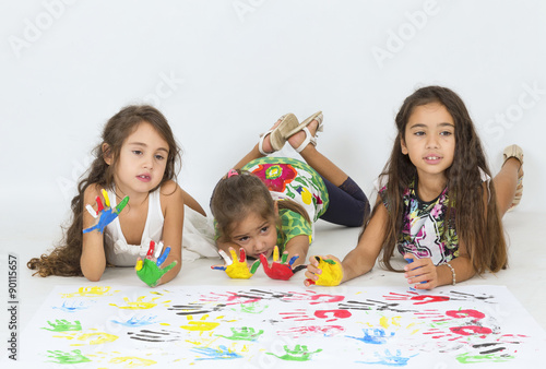 Color painting hands little girls