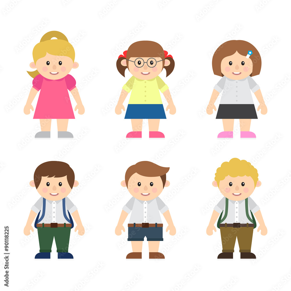 Cute Child Characters Back to School Scene Cute Child Characters Back to School Scene