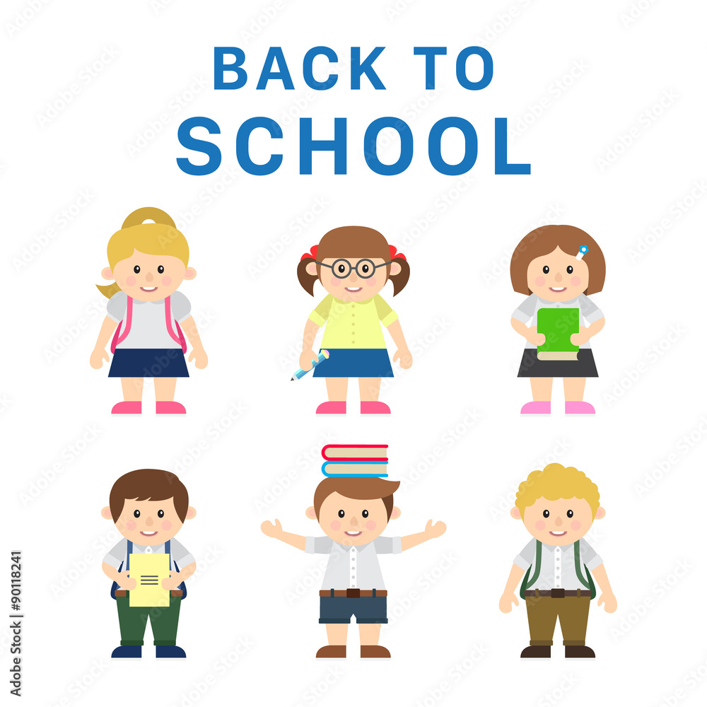 Cute Child Characters Back to School Scene Cute Child Characters Back to School Scene