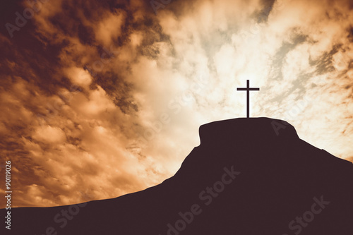 Vintage tone of cross on a hill