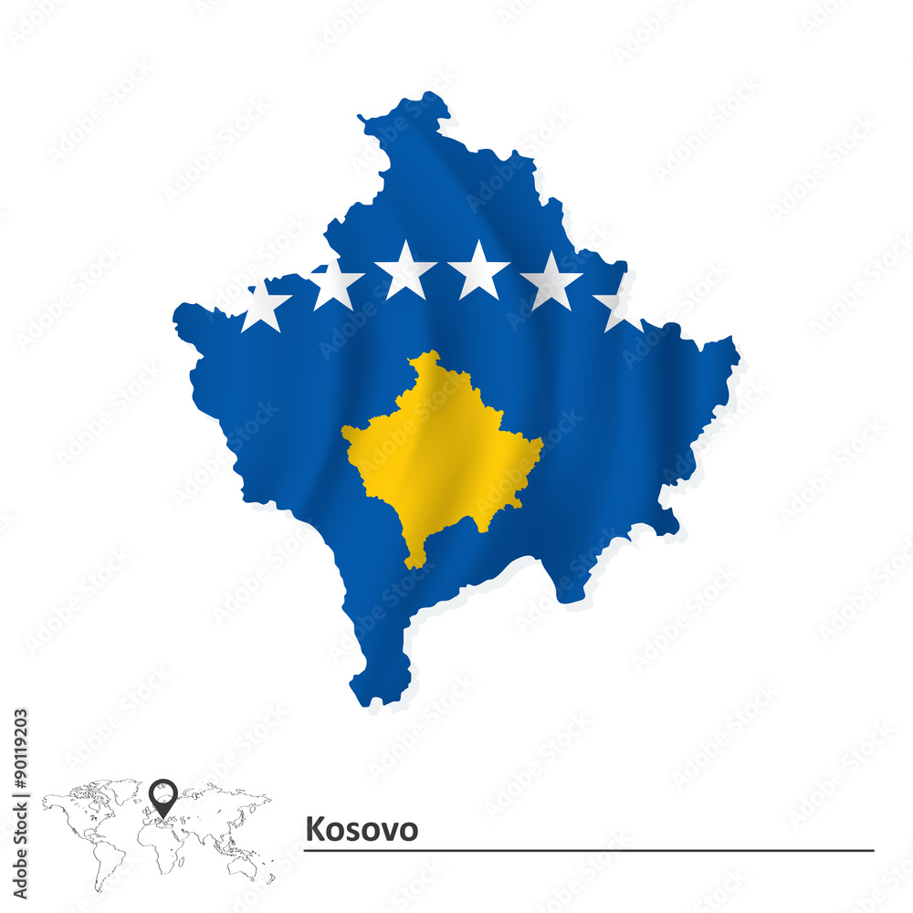 Map of Kosovo with flag