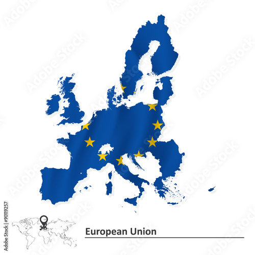 Map of European Union 2015 with flag
