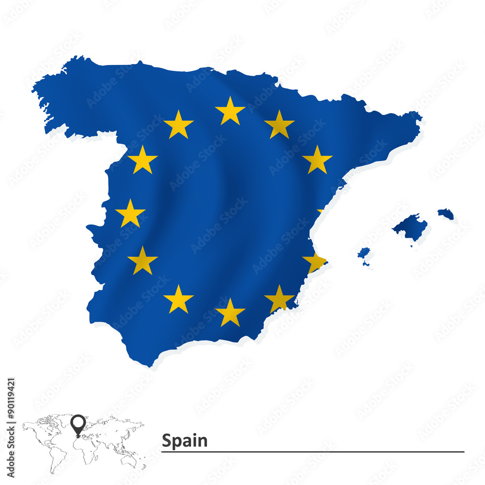 Obraz premium Map of Spain with European Union flag