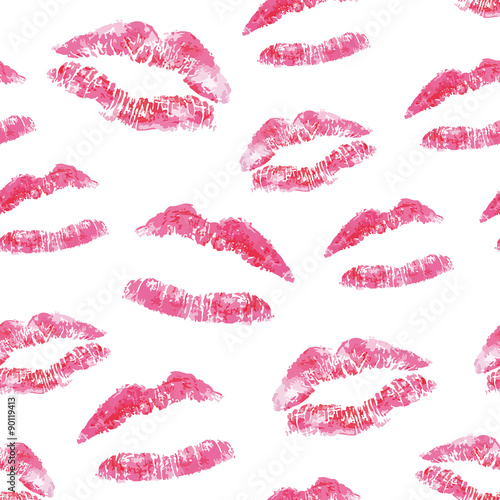 Seamless pattern - red lips kisses prints background