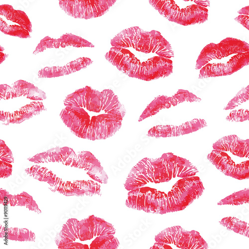 Seamless pattern - red lips kisses prints background