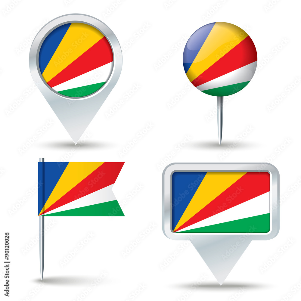 Map pins with flag of Seychelles Map pins with flag of Seychelles