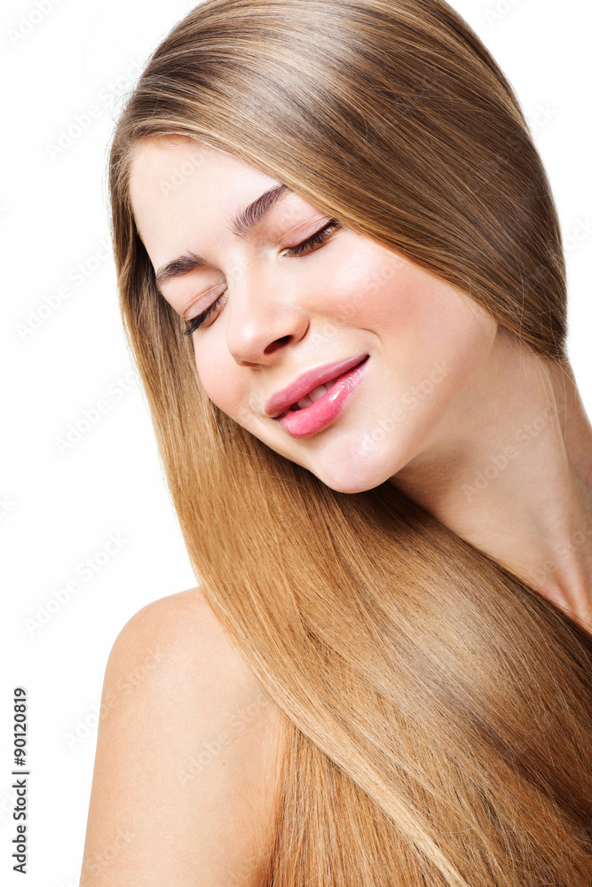 Young woman with gorgeous beautiful long straight hair. Blond Ha Young woman with gorgeous beautiful long straight hair. Blond Ha