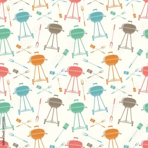 Retro BBQ grill, seamless pattern.