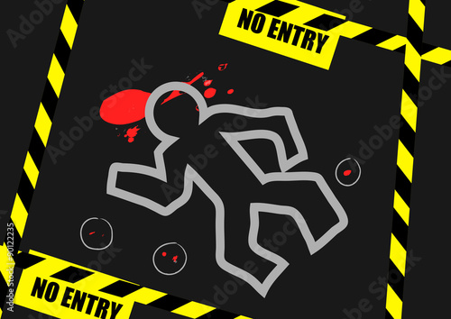 Vector : Chalk outline of dead body blood and no entry label on