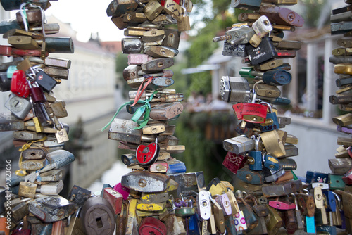 Fototapeta PRAGUE, CZECH REPUBLIC - july 22, 2015: Love locks in Prague