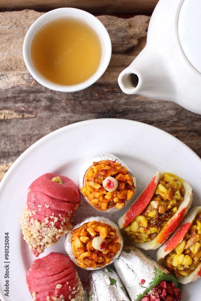 Indian sweets with hot tea