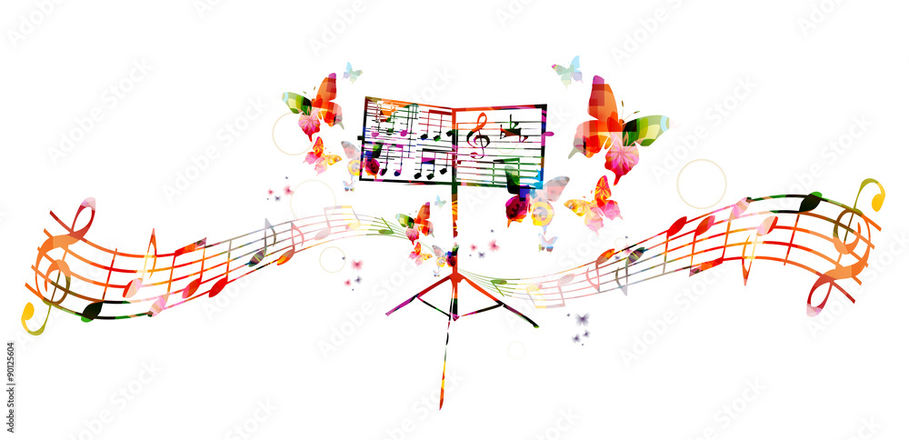 Obraz premium Colorful music stand with butterflies