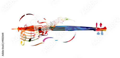 Colorful violoncello with music notes