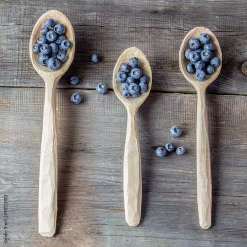 Blueberries on a wooden spoons