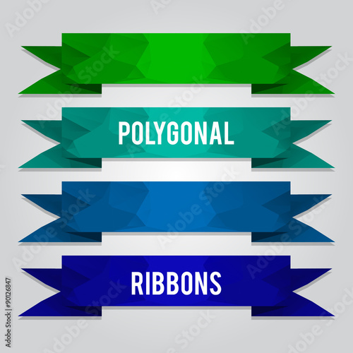 Polygonal ribbons set. Vector low poly info graphic elements.