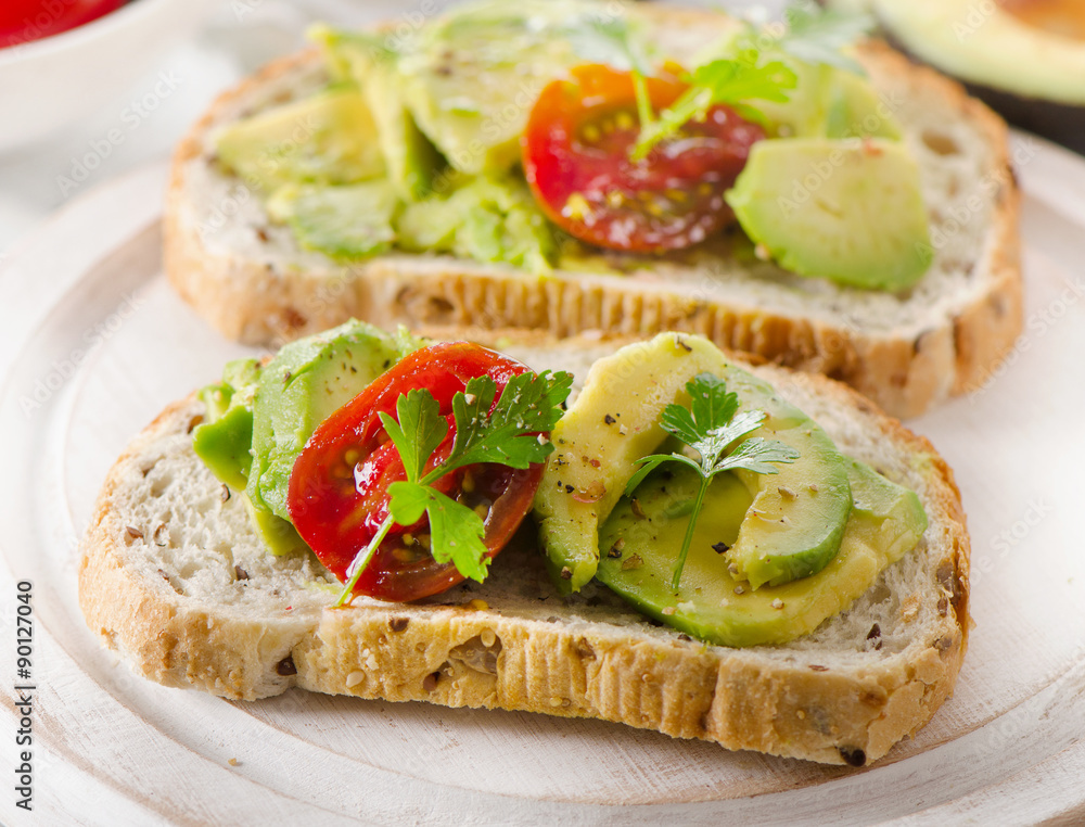 Homemade healthy sandwiches with avocado