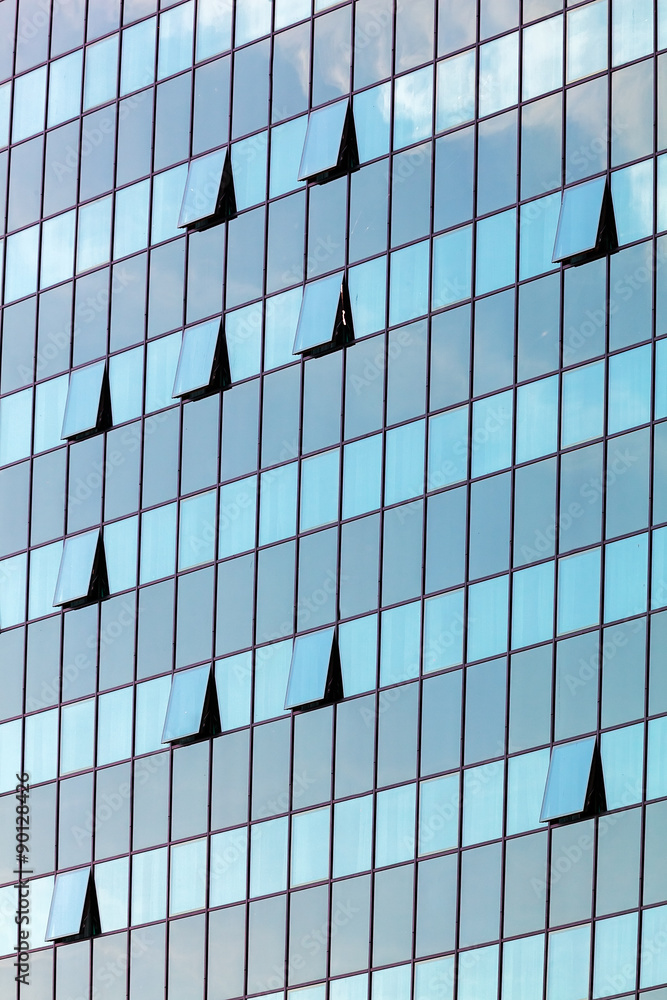 glass facade with opened windows glass facade with opened windows