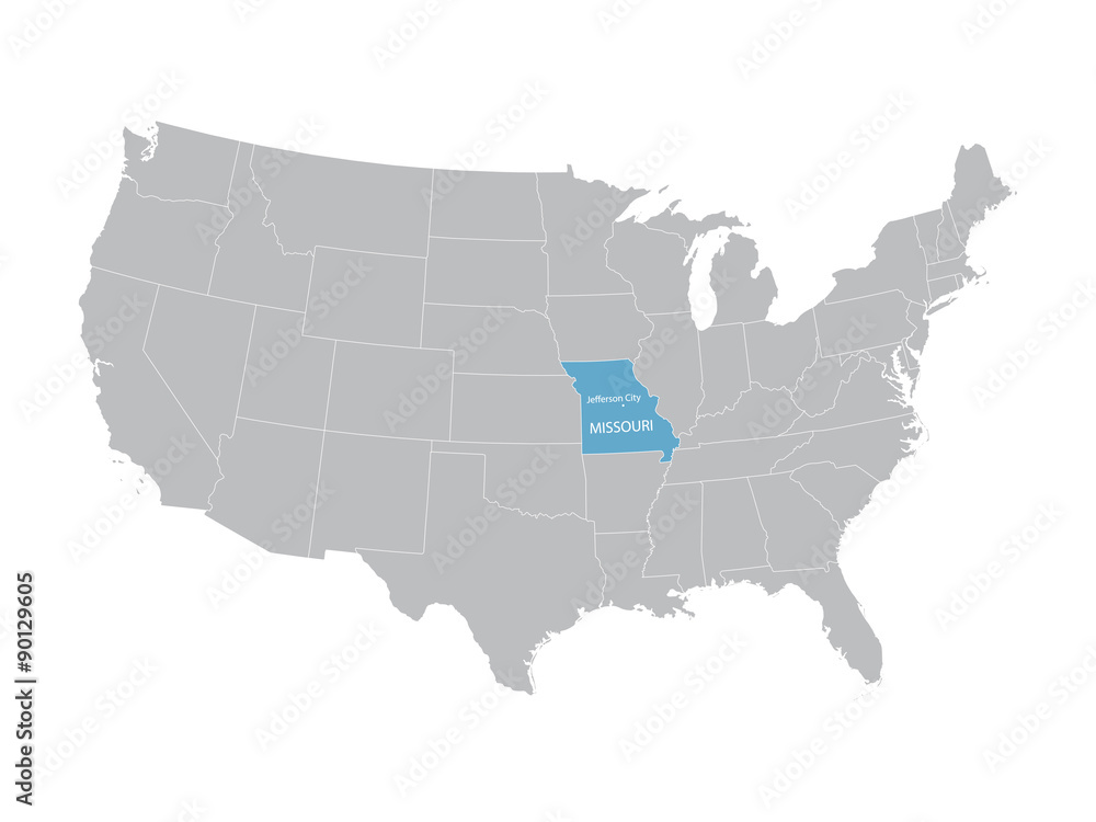 vector map of United States with indication of Missouri