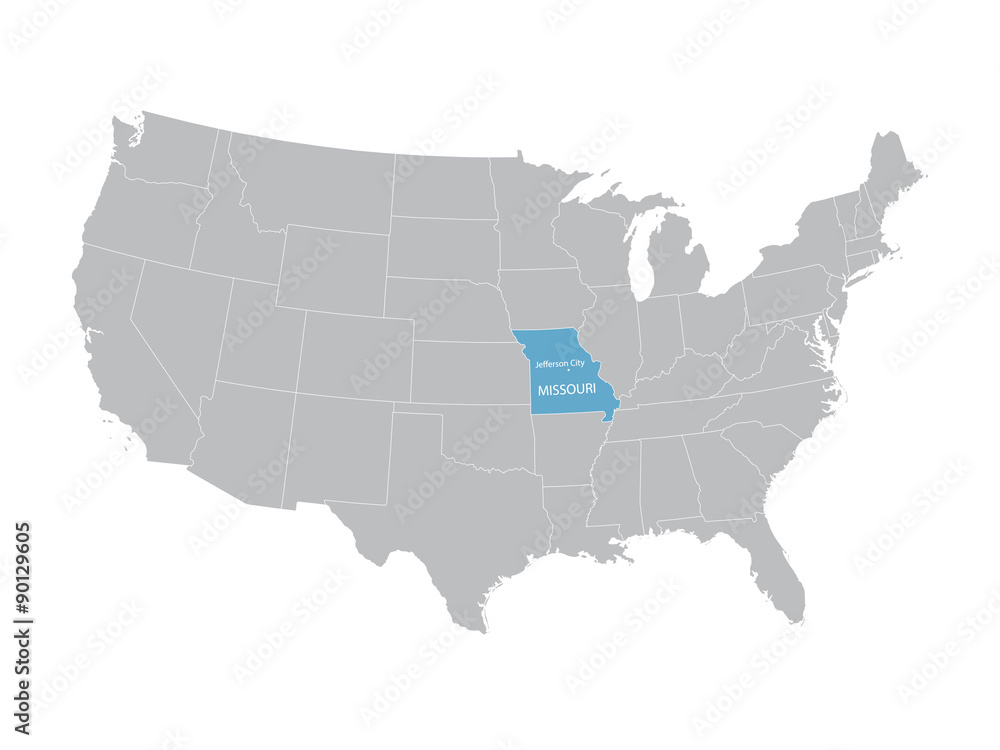 Fototapeta premium mapa wektorowa Stanów Zjednoczonych ze wskazaniem Missouri