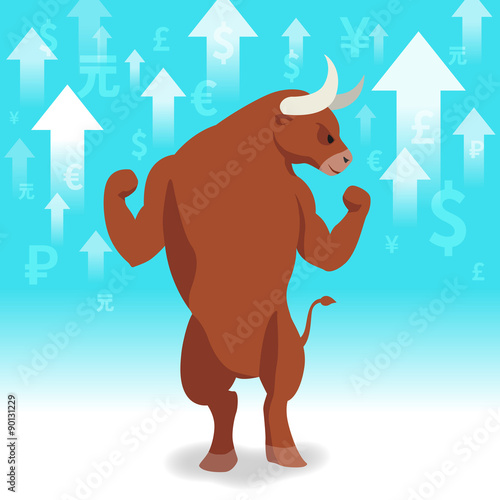 Bull market presents uptrend stock market concept in background